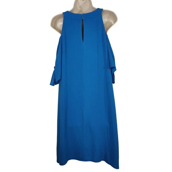 London Times Blue Cold Shoulder Swing Shift Dress Women Size 12 Knee Length - Picture 4 of 8